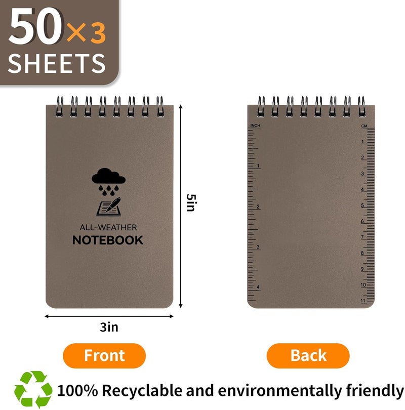 Coidea 3 Pack Waterproof Notebook, 3 x 5 Pocket Notepad, All Weather Small Pocket Notebook Paper, Mini Spiral Notepad Police Notepad 100 Lined Pages for Outdoor Office - Image 2